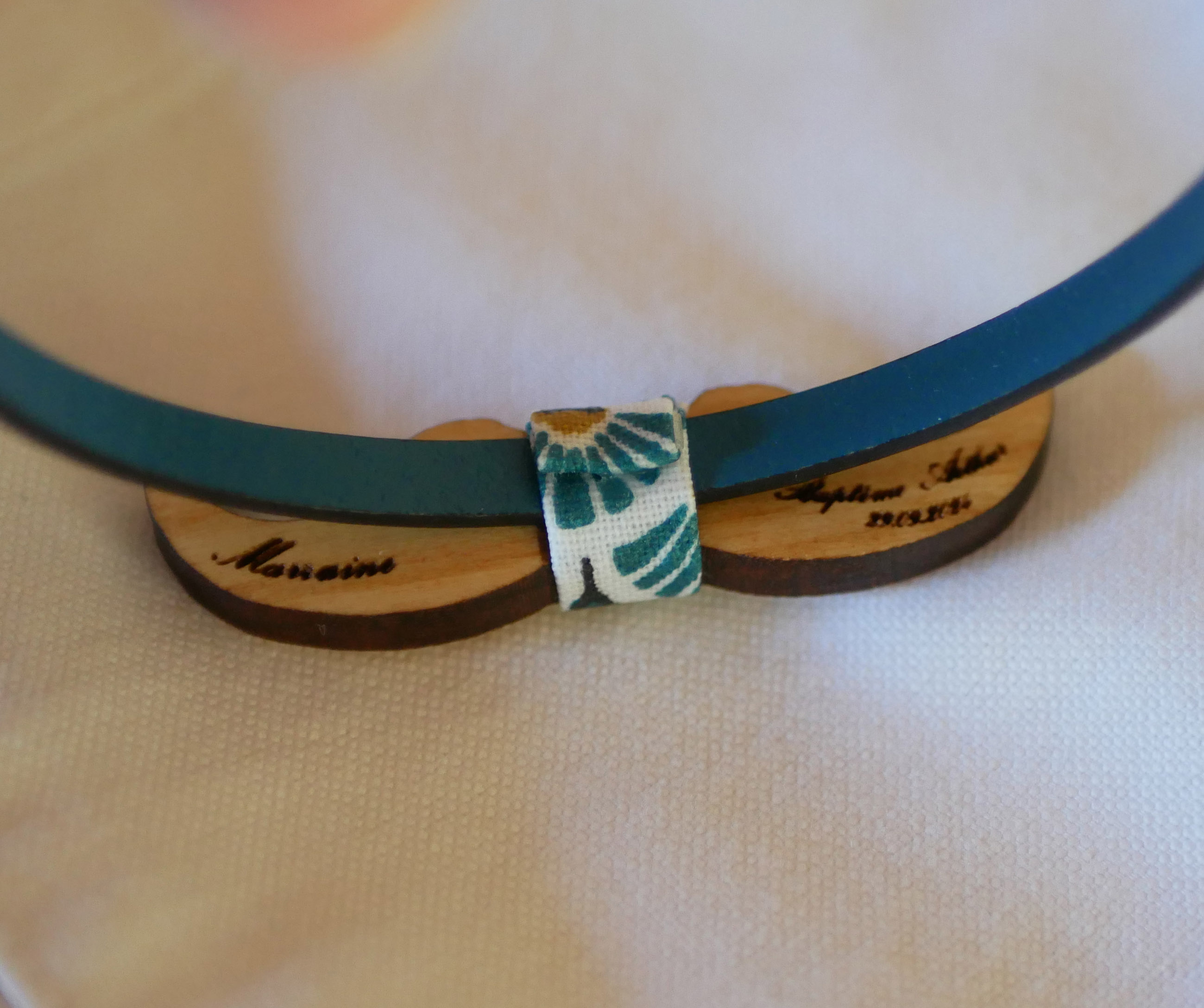 Leather bracelet with miniature bow tie Customizable wooden moustaches