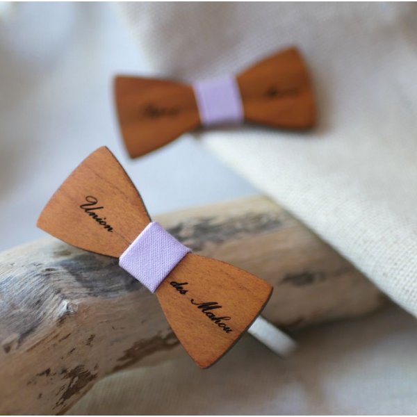 Leather bracelet with miniature wooden bow tie customizable