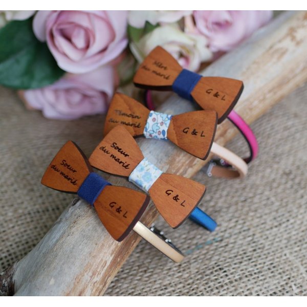 Leather bracelet with miniature wooden bow tie customizable