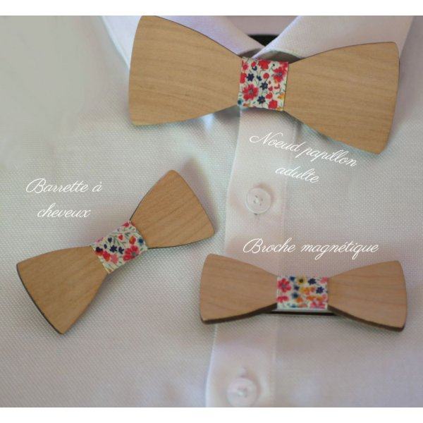 Wooden mini bow tie brooch to personalize