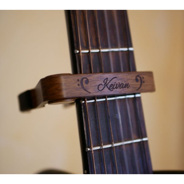 Engraved aluminum guitar capo to personalize