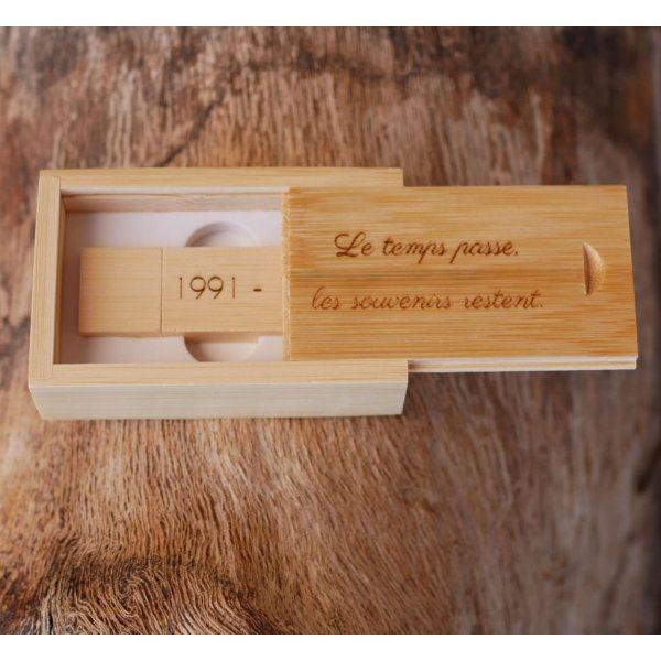 Cl&eacute; Usb 16 Go dans coffret bois bambou &agrave; personnaliser par gravure pour un mariage