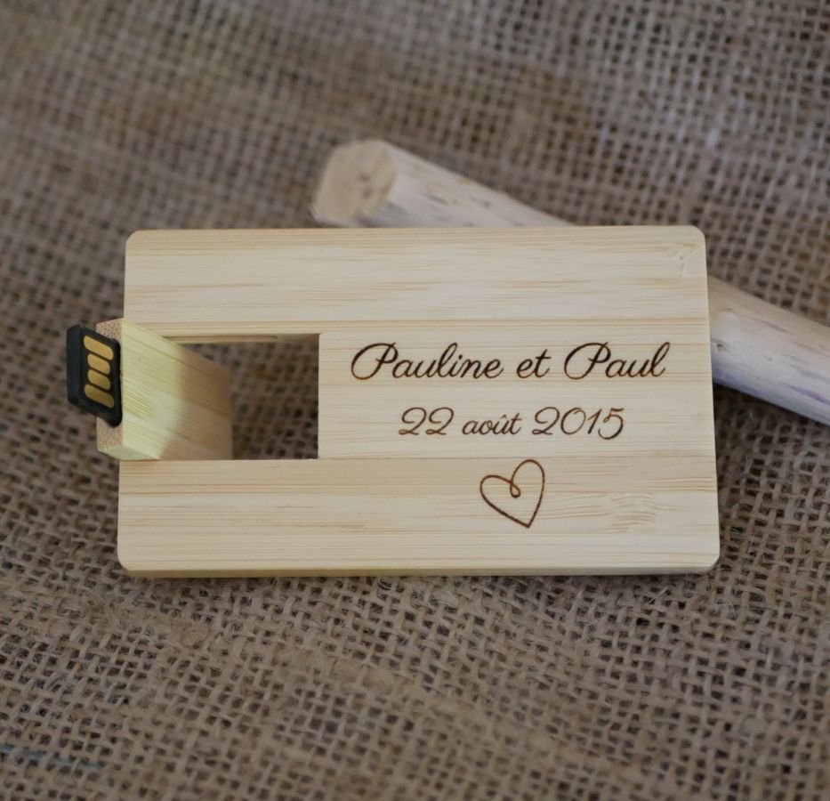 32 GB USB key Bamboo wood card to personalize by engraving