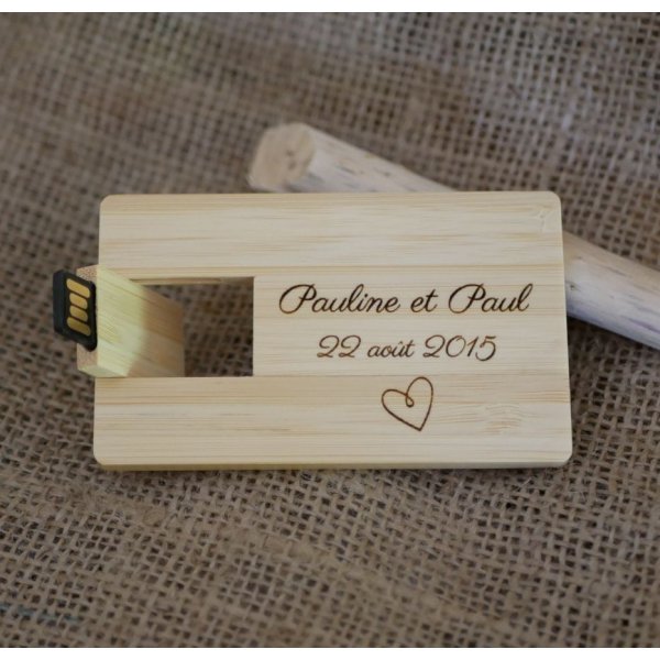 32 GB USB key Bamboo wood card to personalize by engraving