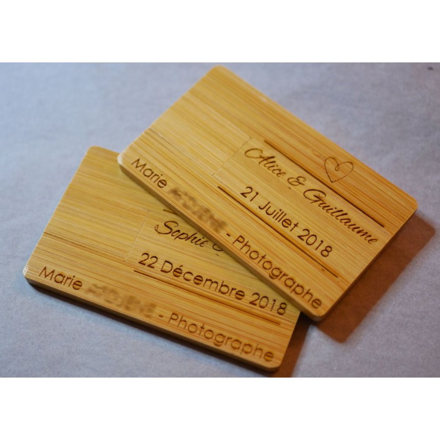 32 GB USB key Carbonized bamboo wood card to be personalized by engraving