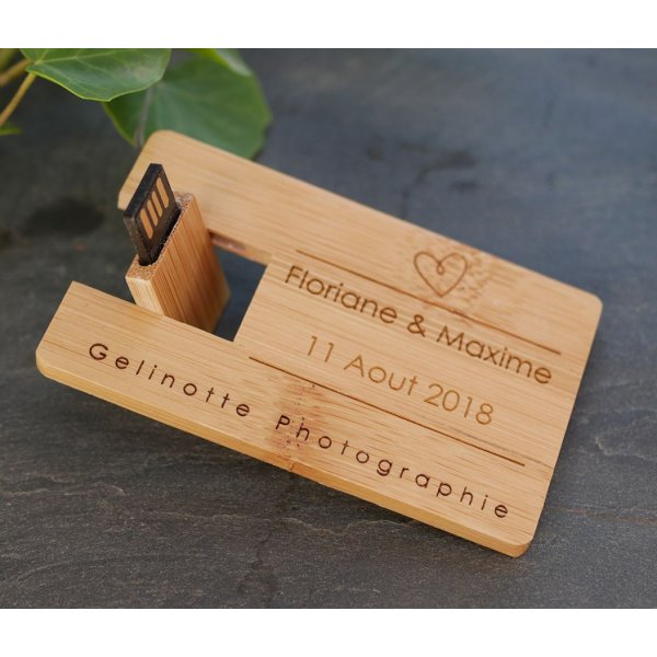 32 GB USB key Bamboo wood card to personalize by engraving
