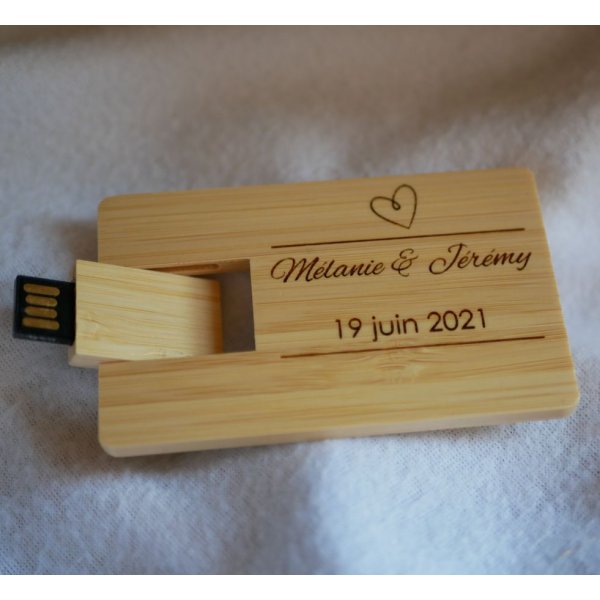 32 GB USB key Bamboo wood card to personalize by engraving