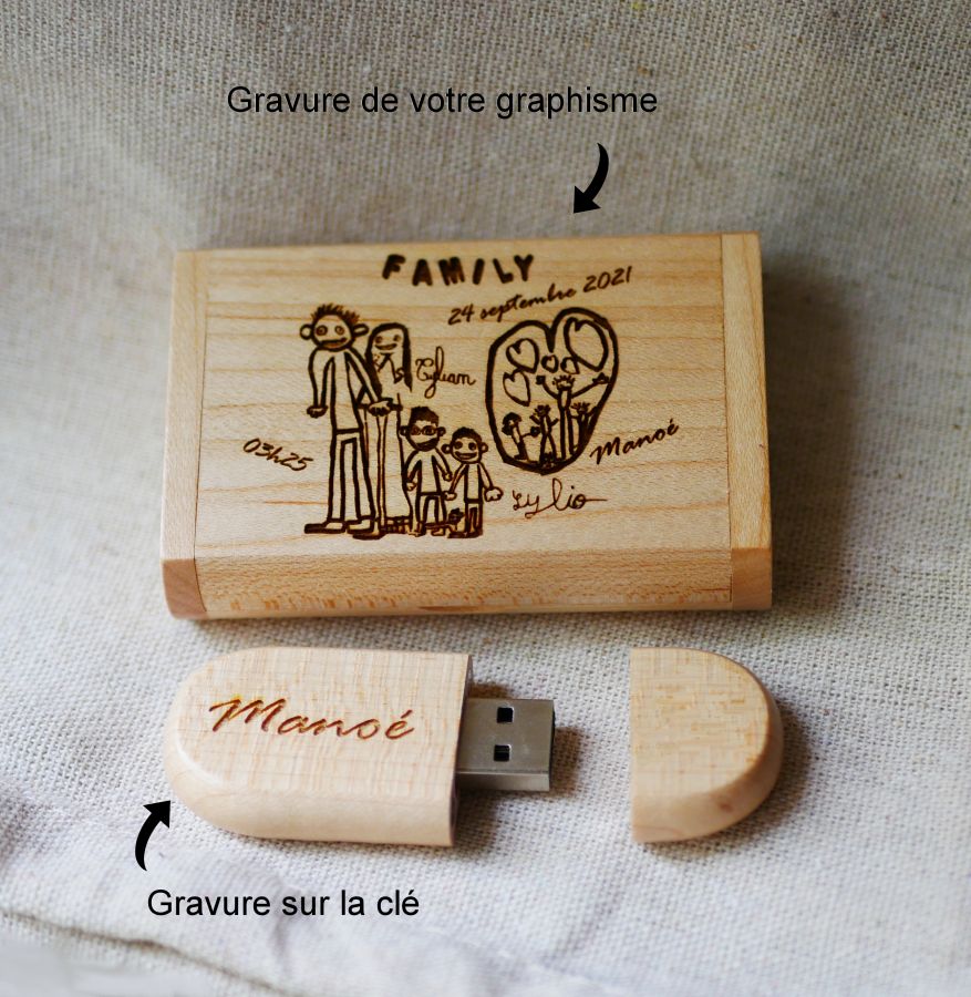 32GB 2.0 USB flash drive in a custom maple wood case