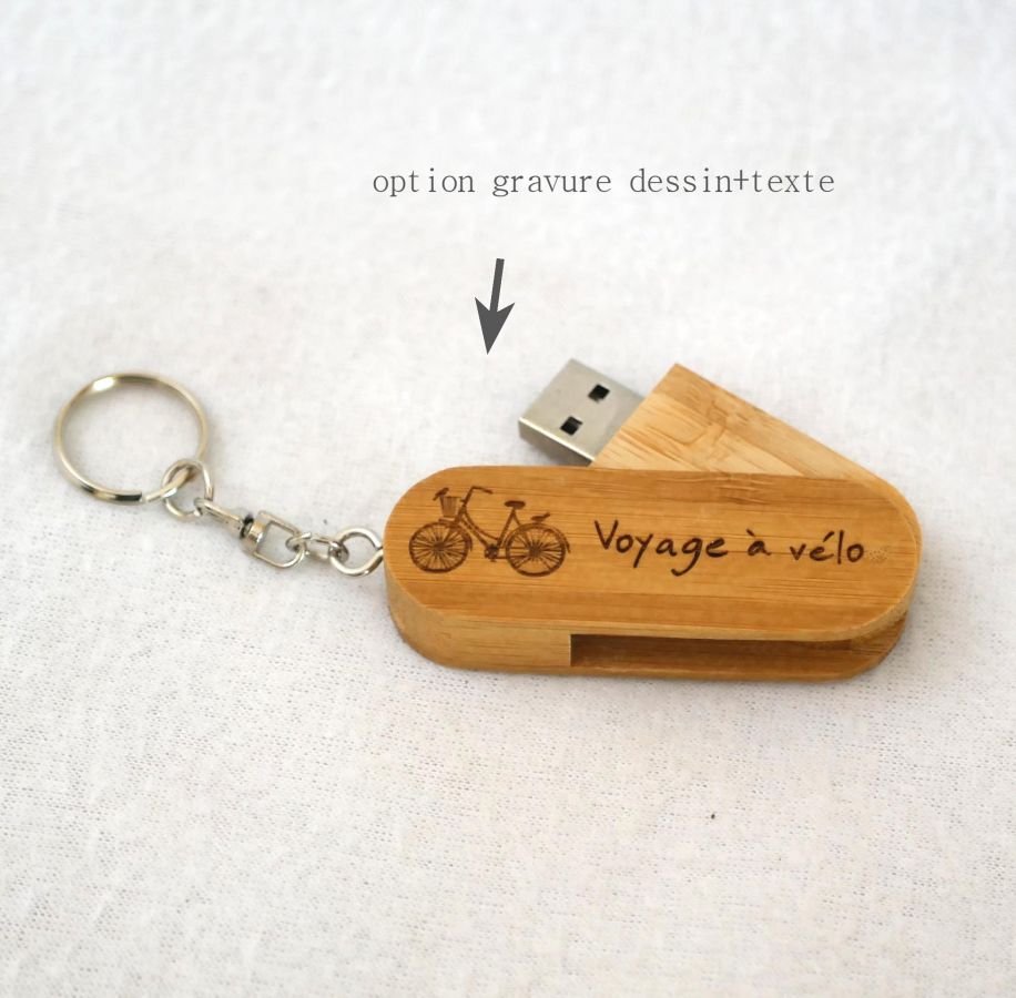USB key bamboo 32 Gb in key ring to engrave and personalize