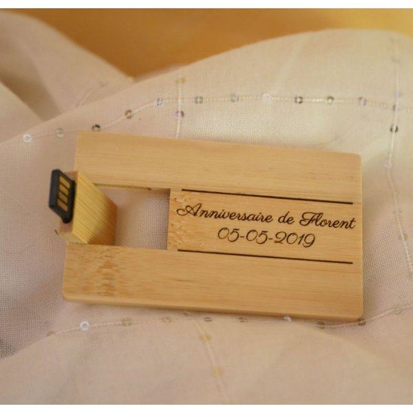 32 GB USB key Bamboo wood card to personalize by engraving