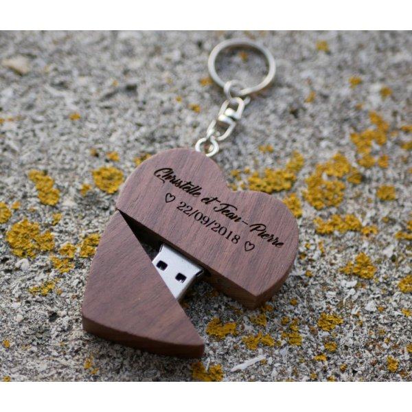 32 GB Heart USB flash drive in a dark wood box