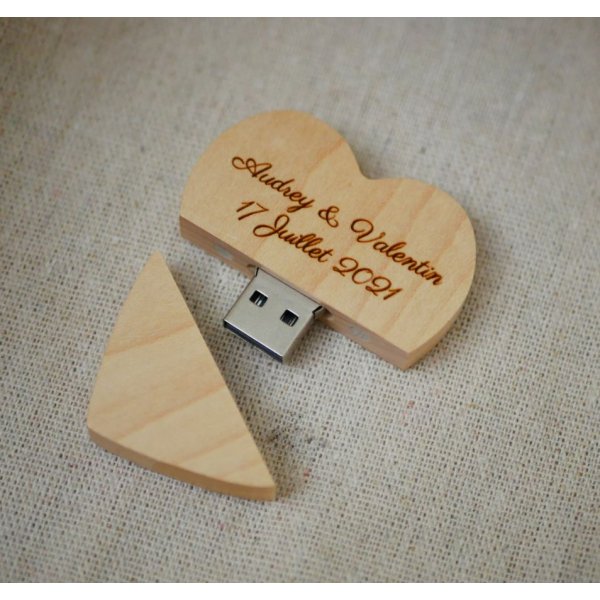 32 GB Heart USB Flash Drive in a light wood box