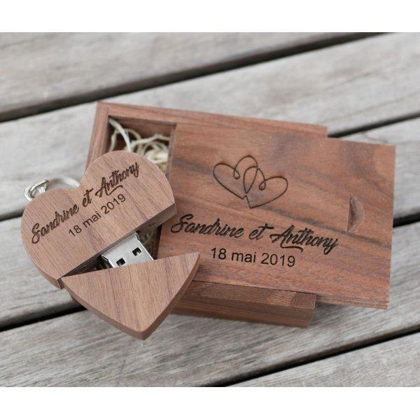 32 GB Heart USB flash drive in a dark wood box