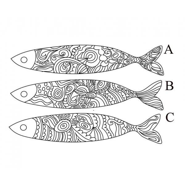 Wall decoration Sardines engraved wood to paint 