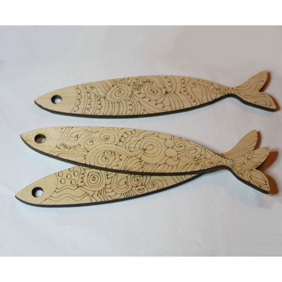 Wall decoration Sardines engraved wood to paint 