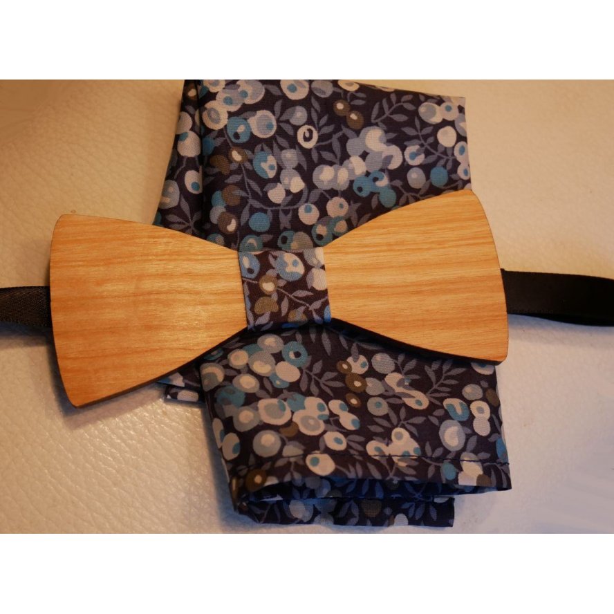 Wooden bow tie set Liberty pouch L13 blue tones