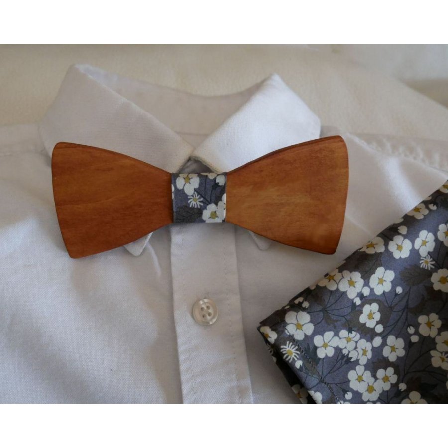 Wooden Bow Tie Set Grey Liberty Clutch L8 Gift for Men