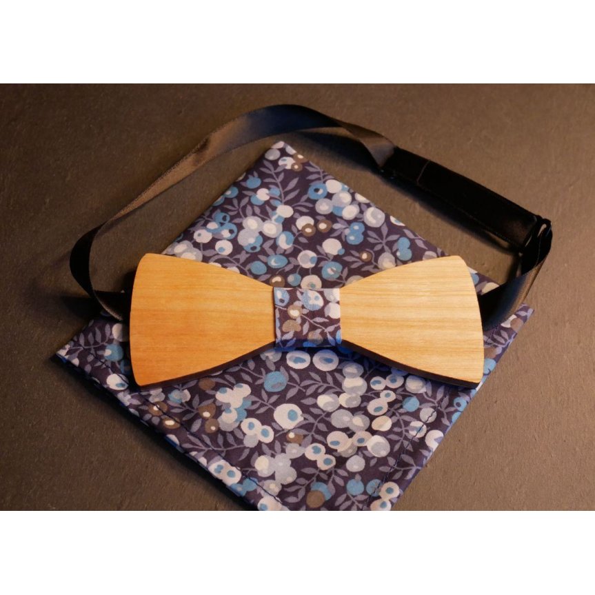 Wooden bow tie set Liberty pouch L13 blue tones