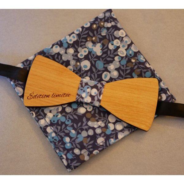 Wooden bow tie set Liberty pouch L13 blue tones