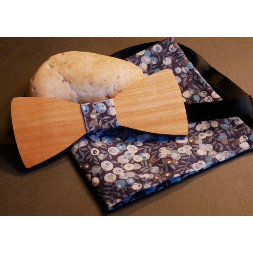 Wooden bow tie set Liberty pouch L13 blue tones