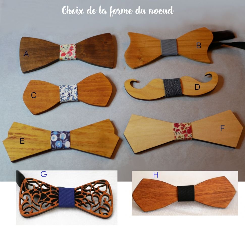 Wooden bow tie set Liberty pouch L13 blue tones