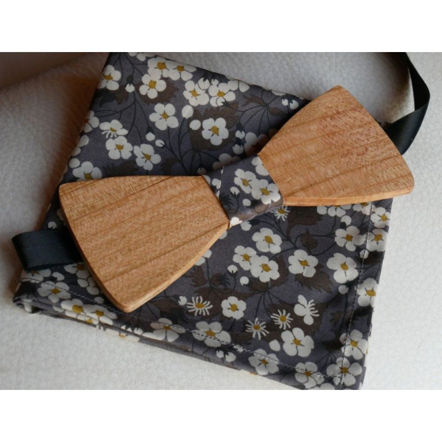 Wooden Bow Tie Set Grey Liberty Clutch L8 Gift for Men