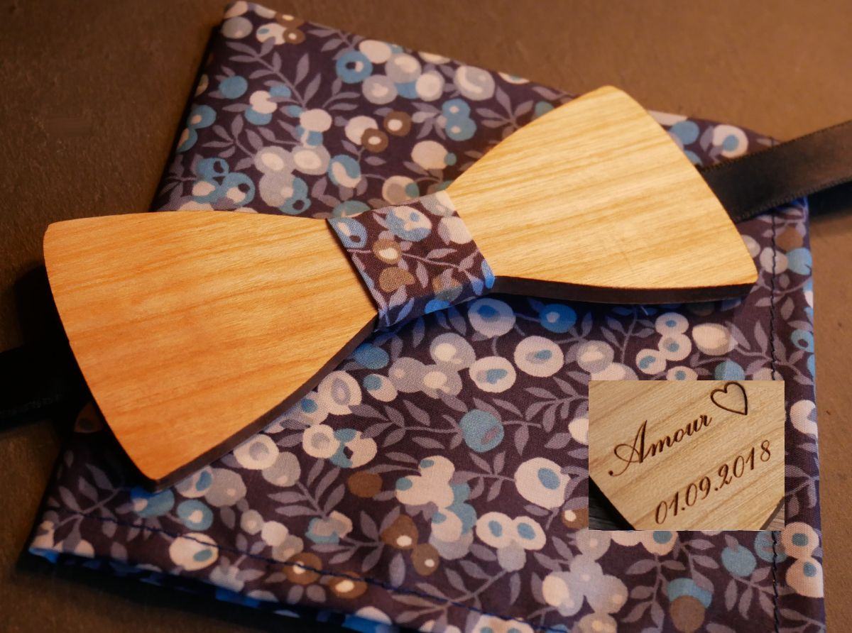 Wooden bow tie set Liberty pouch L13 blue tones