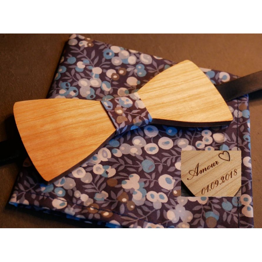 Wooden bow tie set Liberty pouch L13 blue tones