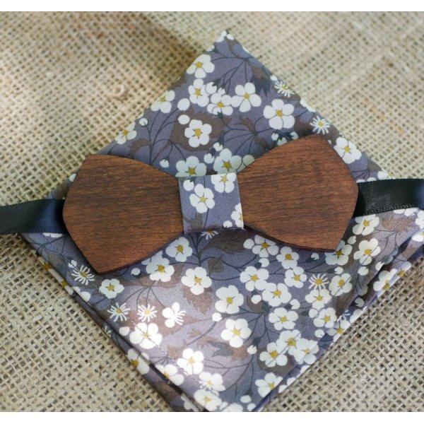 Wooden Bow Tie Set Grey Liberty Clutch L8 Gift for Men
