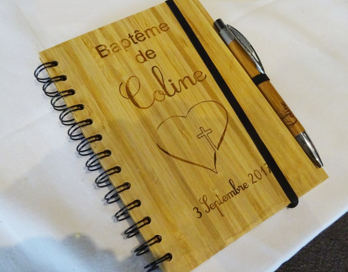 Wooden guest book for baptism or religious ceremony