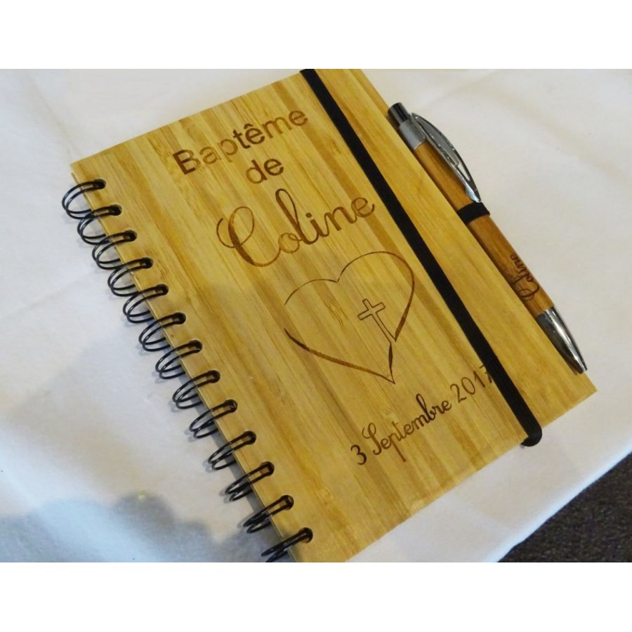 Wooden guest book for baptism or religious ceremony