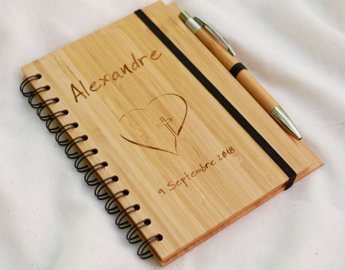 Wooden guest book for baptism or religious ceremony