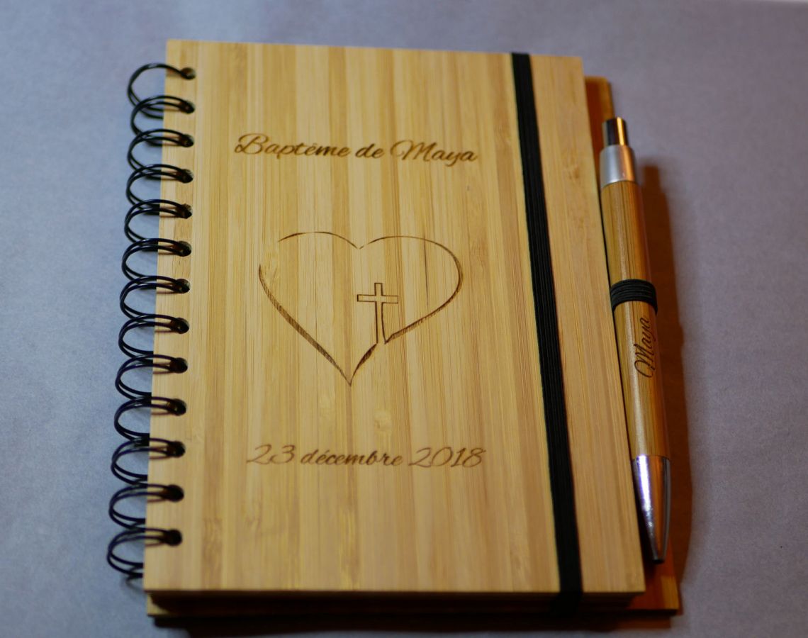 Wooden guest book for baptism or religious ceremony