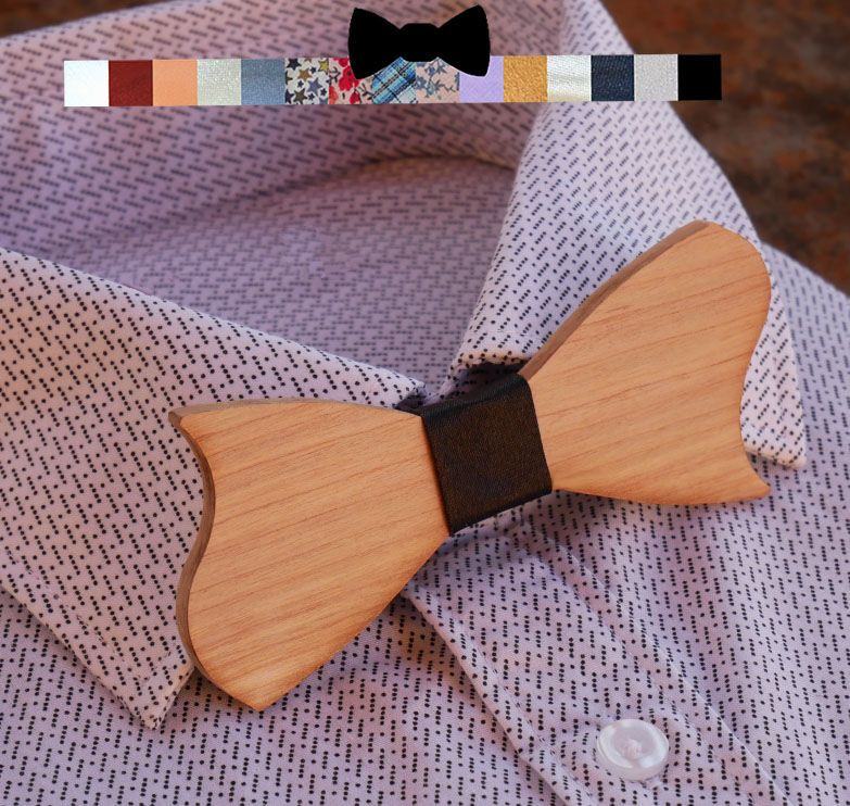 Original asymmetrical bow tie in cherry wood to personalize