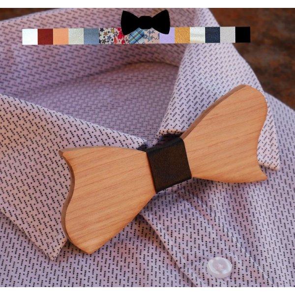 Original asymmetrical bow tie in cherry wood to personalize