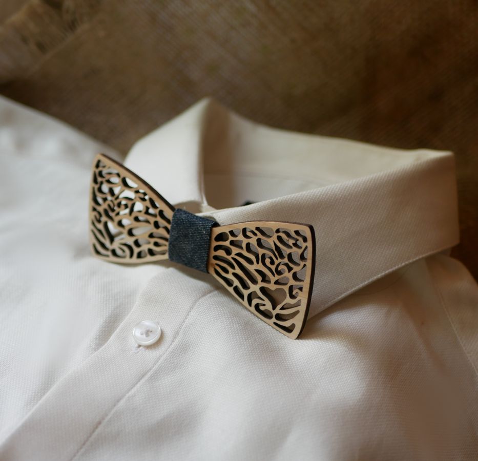 Fine lace wood bow tie with hidden heart