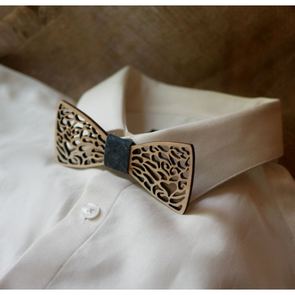 Fine lace wood bow tie with hidden heart
