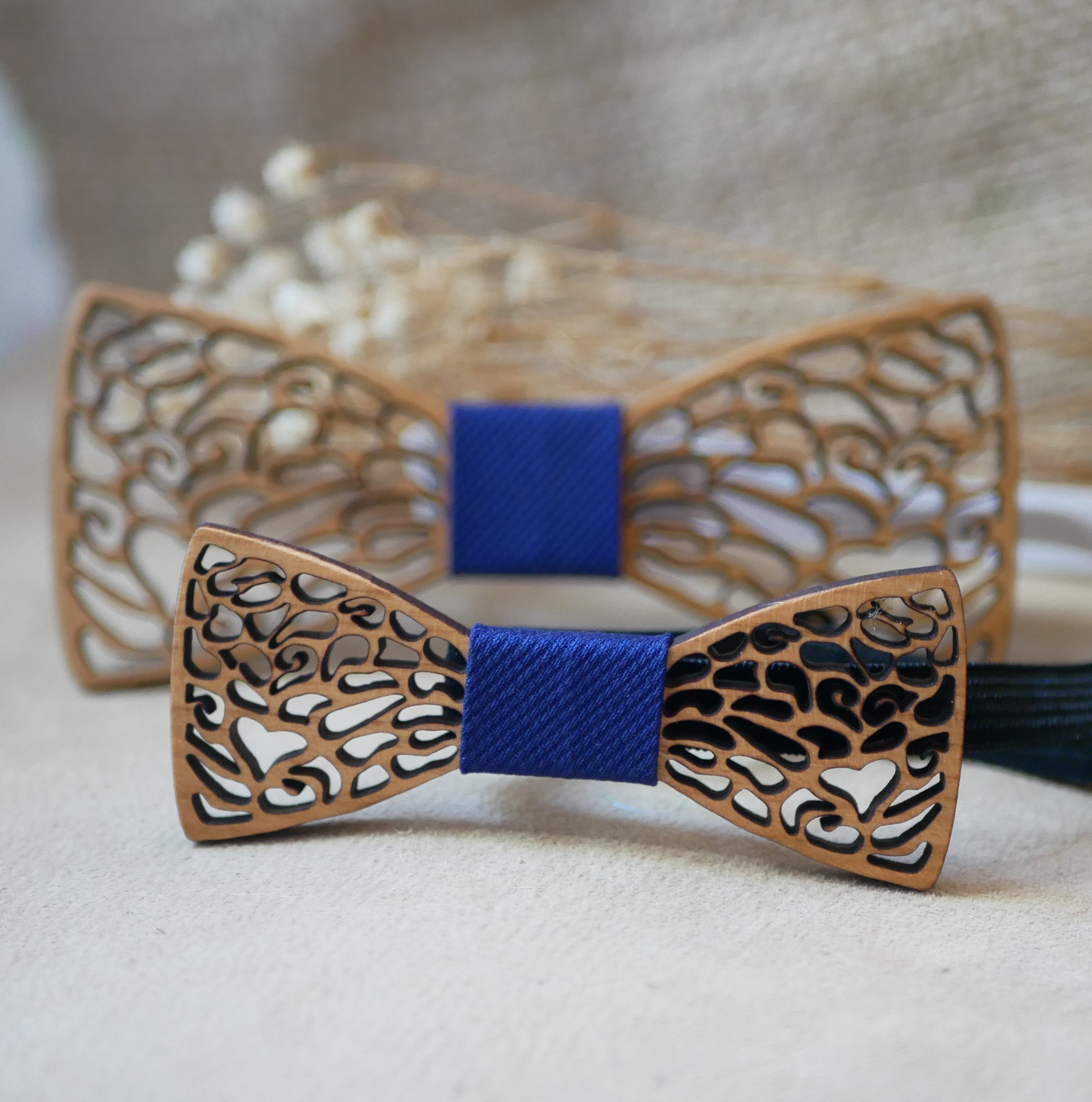 Fine lace wood bow tie with hidden heart