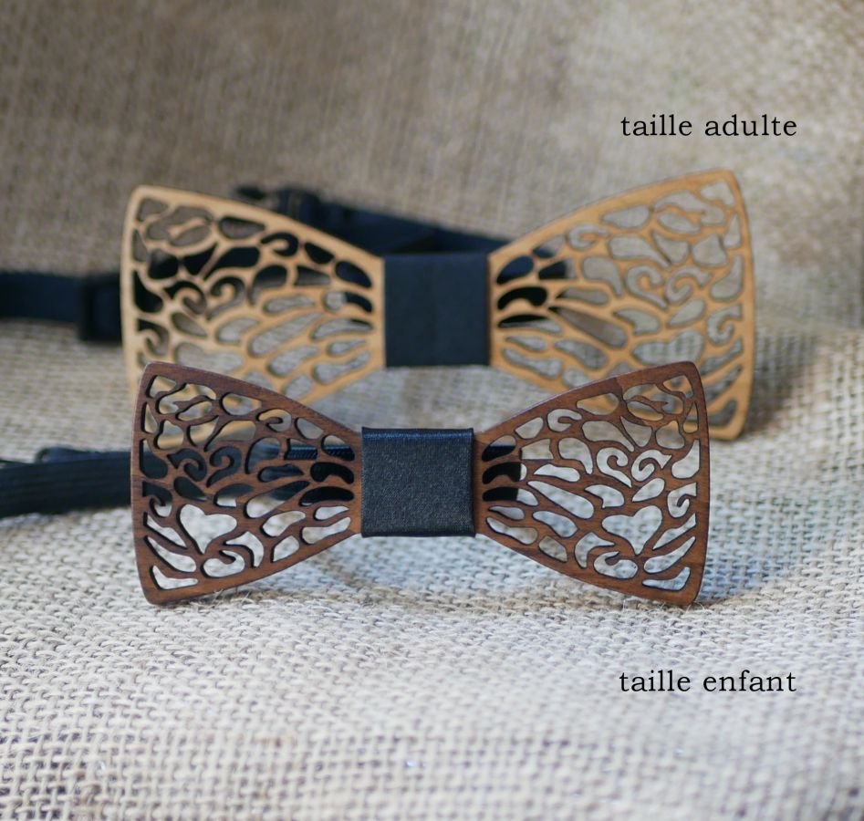 Fine lace wood bow tie with hidden heart