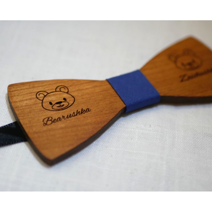 Wooden bow tie with engraved design of your choice made in France