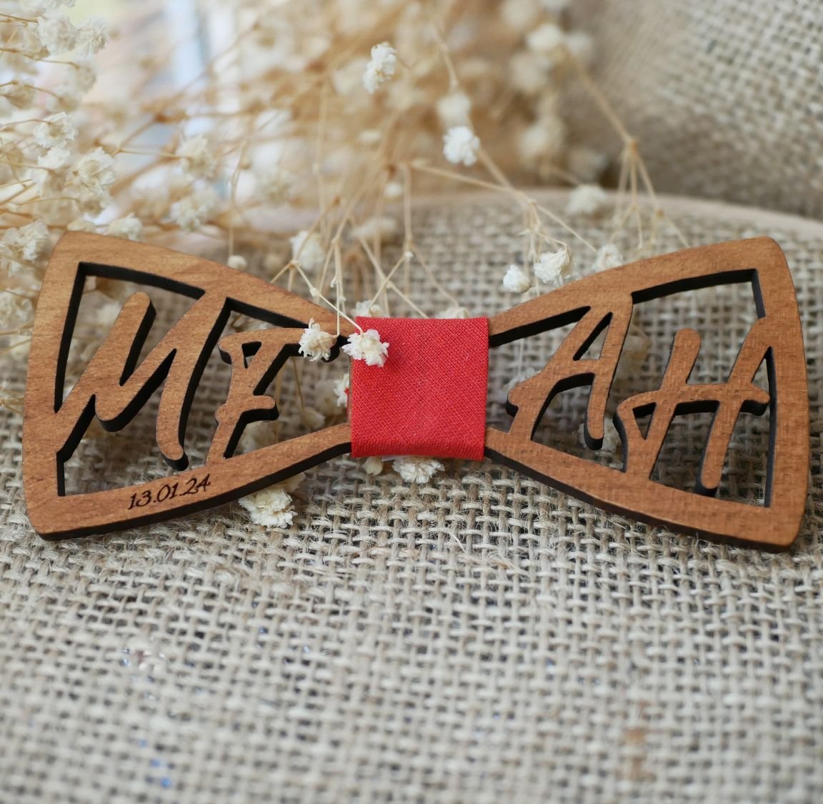 Personalized double openwork initials wooden bow tie