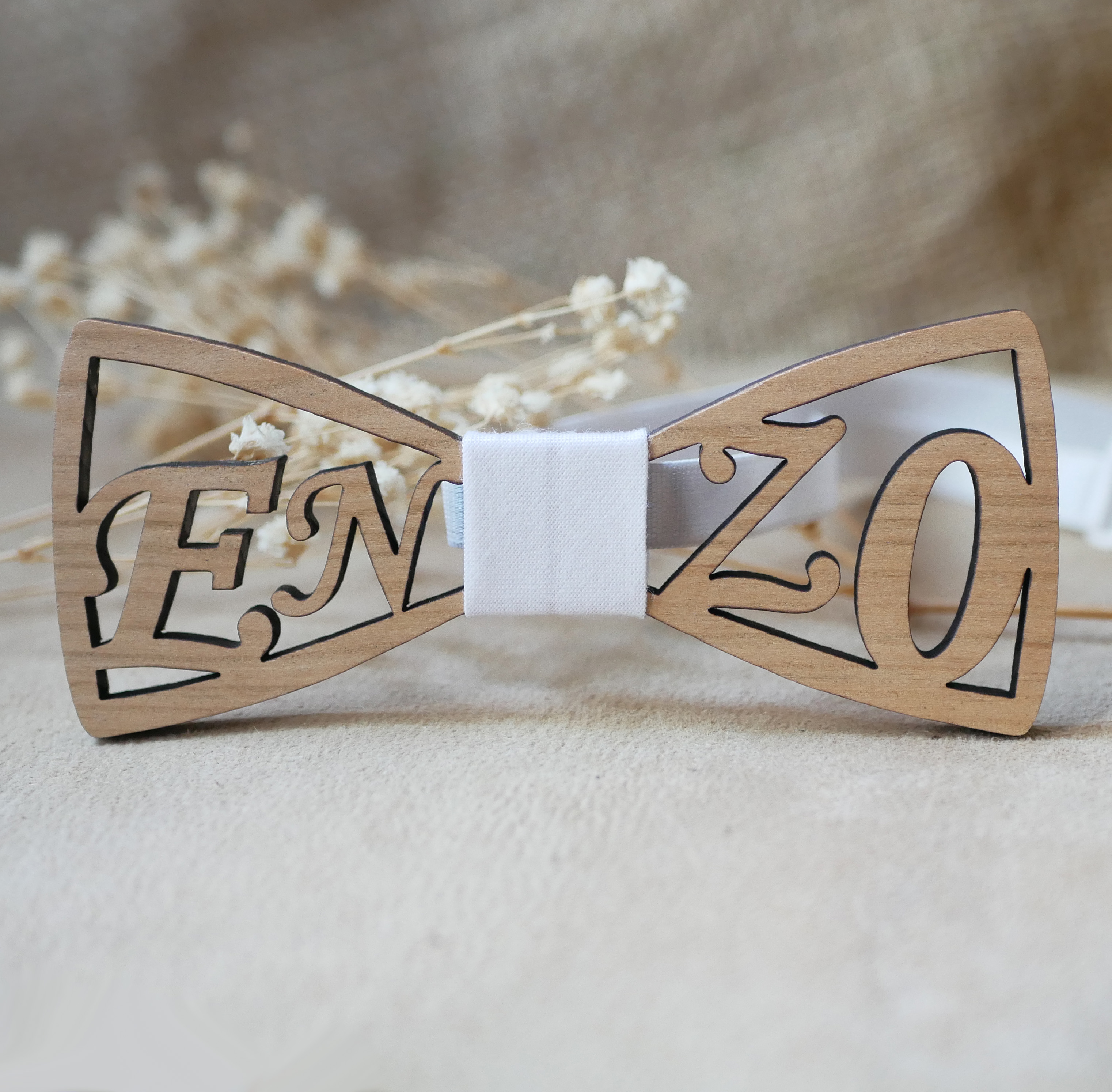 Personalized double openwork initials wooden bow tie