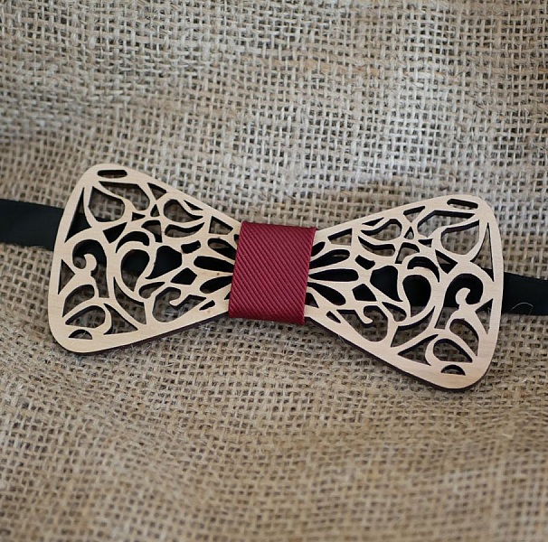 French wooden bow tie with hollowed out arabesques