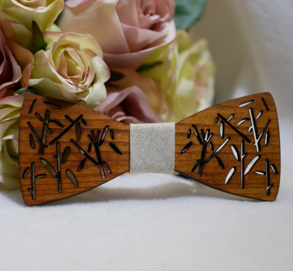 French wooden bow tie with bamboo decoration 