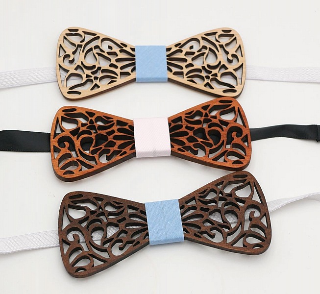 French wooden bow tie with hollowed out arabesques