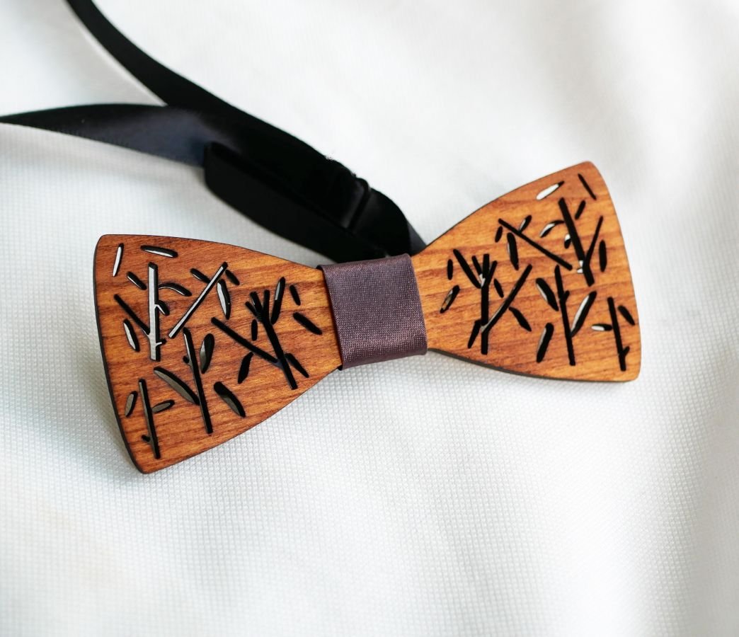 French wooden bow tie with bamboo decoration 