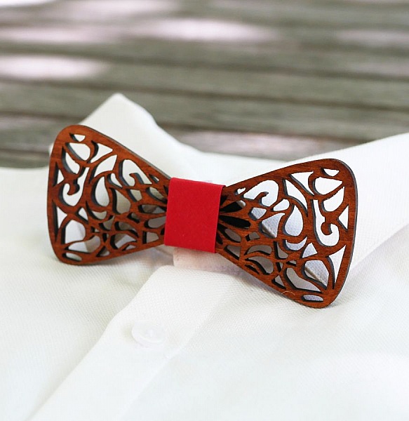 French wooden bow tie with hollowed out arabesques