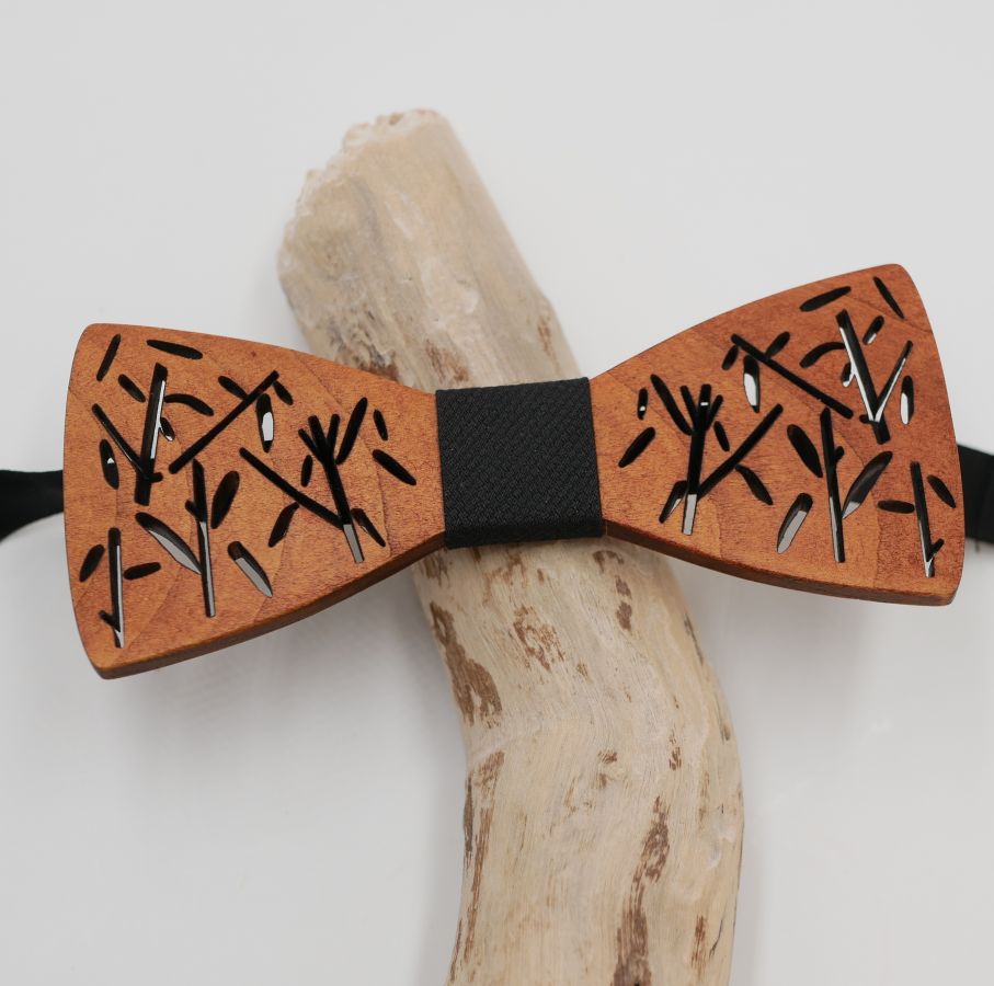 French wooden bow tie with bamboo decoration 