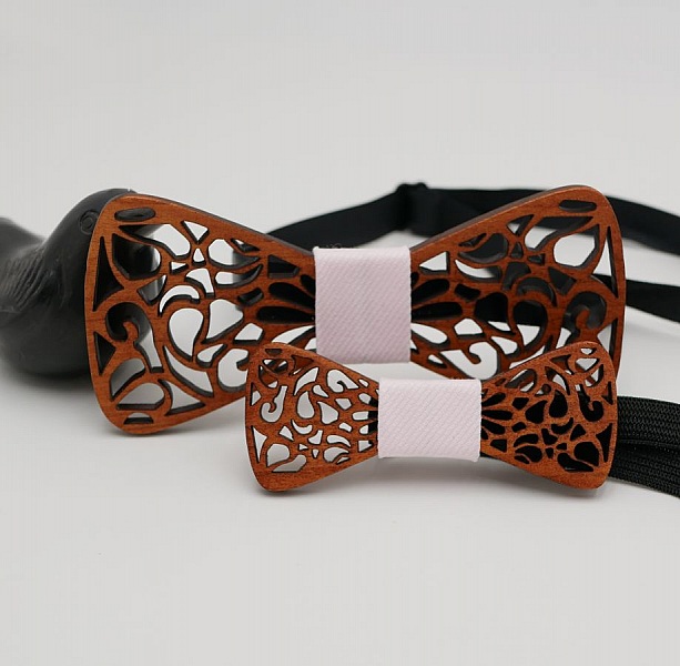 French wooden bow tie with hollowed out arabesques