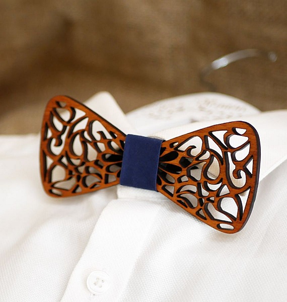 French wooden bow tie with hollowed out arabesques